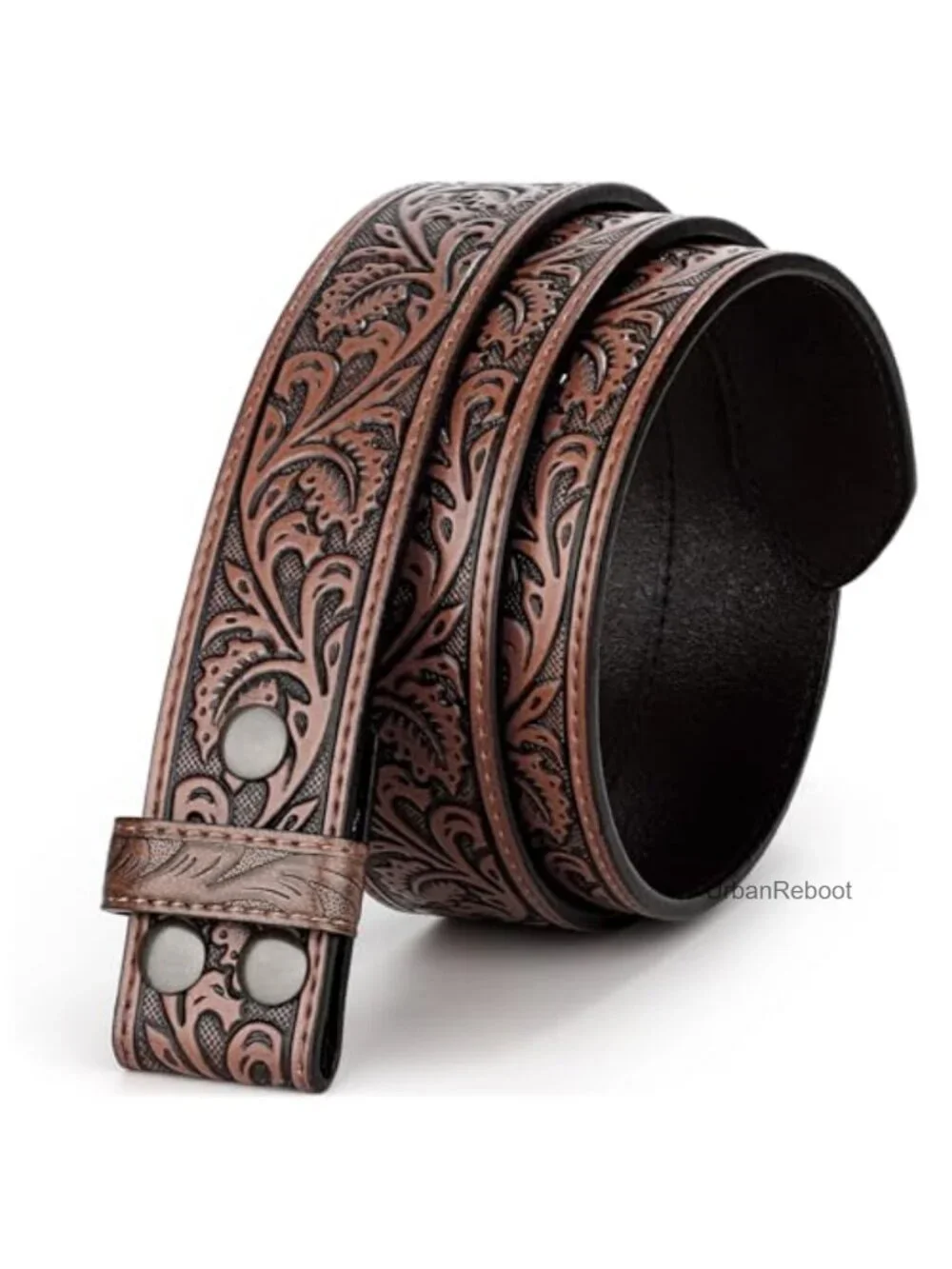 Western Leather Belt Strap Men Women Cowboy Cowgirl Embossed Snap